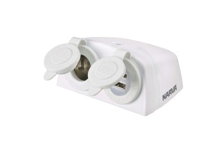 81168WBL Narva White Surface Mount Accessory/Dual USB Sockets | Genuine Narva Electrical