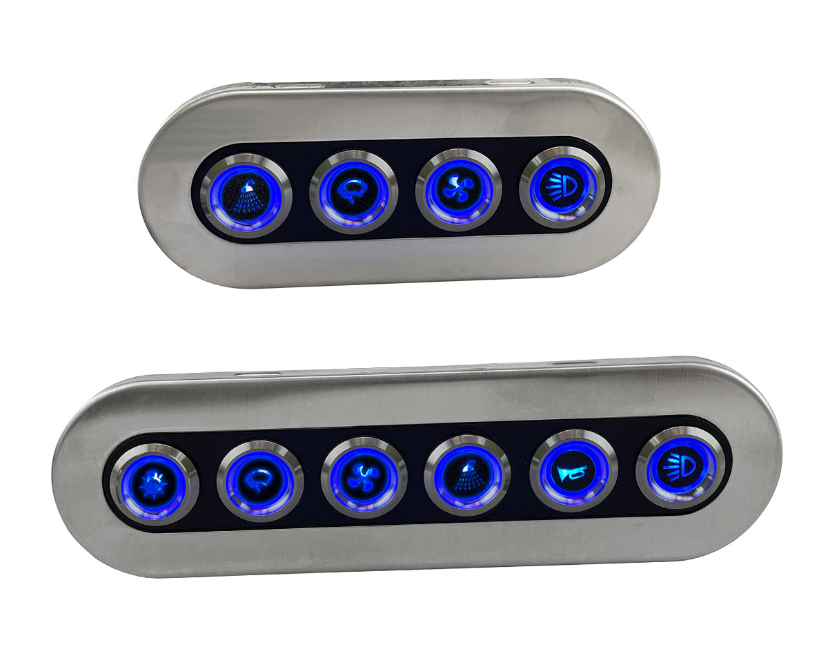 709663 Panel Blk SS 6 Gang Blue LED 15A Vertical | Marine Electrical Part