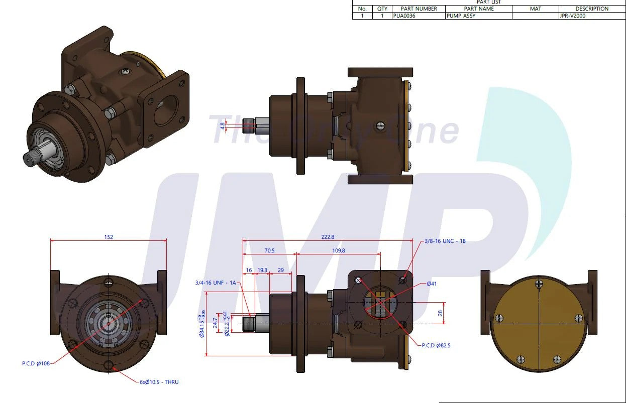 JPR-V2000 Volvo Penta 3829311 TAMD 61, 71, 100, 120, 121, 122 Series JMP JPR-V2000