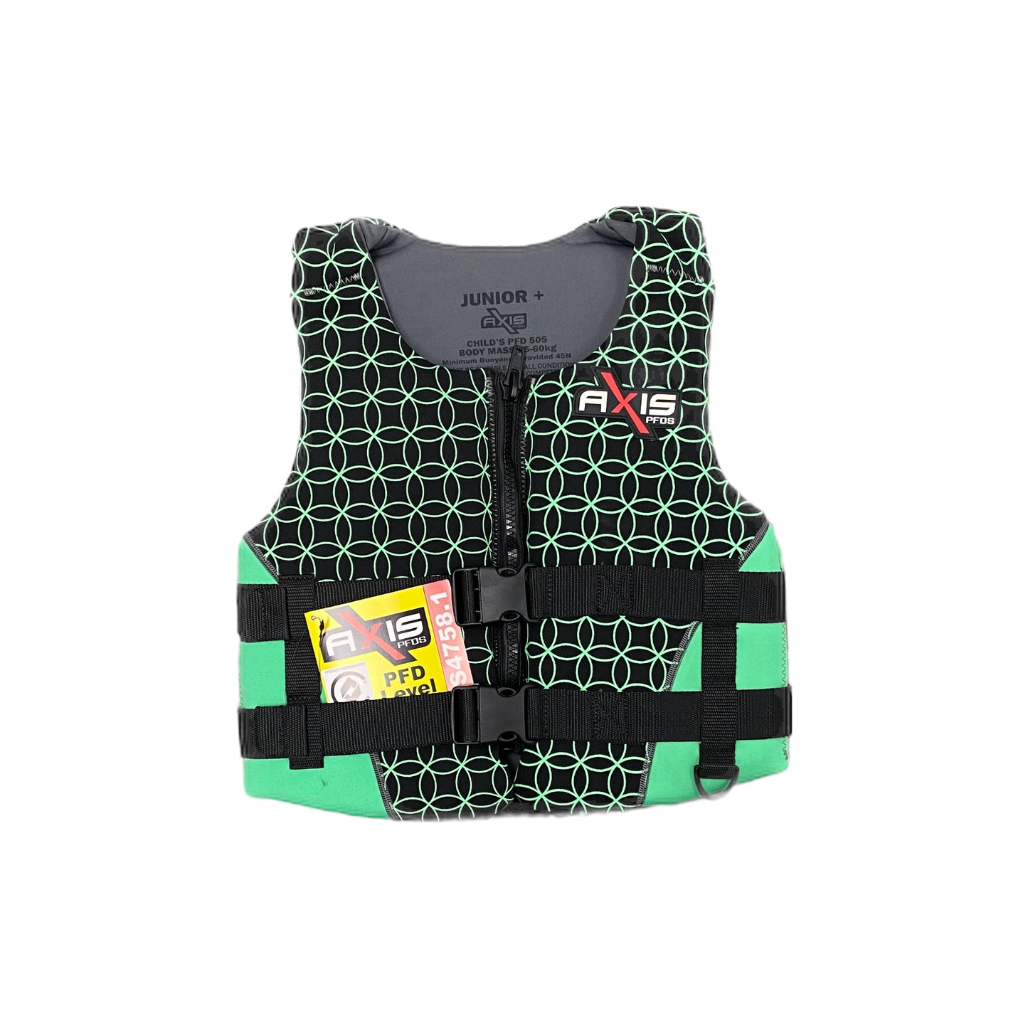603463G Axis Neoprene PFD Level 50S Junior+ Green | Marine Safety Gear