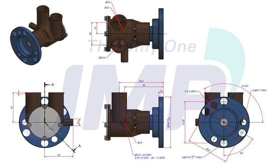 JPR-CP25UH Aftermarket JMP Marine V6/V8 Small- & Big-Block Gas Engine Seawater Pump | Sawley's Select Marine Parts
