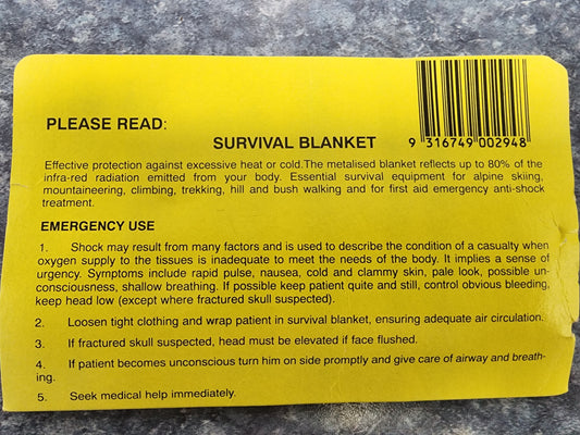 8572360 Emergency Survival Blanket - Single Use