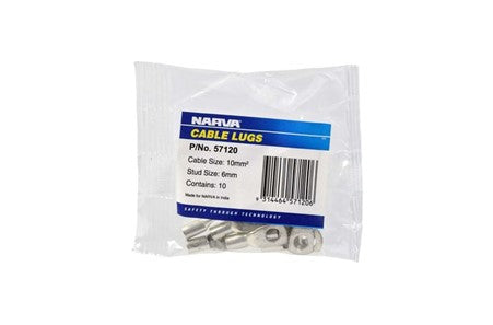 57120 Narva 10MM2 6MM Stud Flared Entry Cable Lug 10 Pack | Genuine Narva Electrical