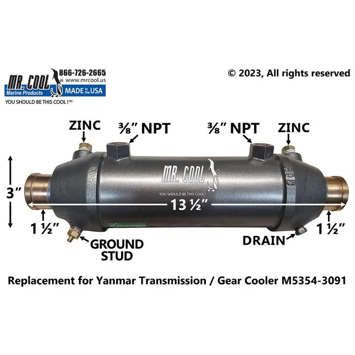 M5354-3091CN Oil Cooler Yanmar ZF85A (1-1/2" Hose) M5354-3091CN Replacement Mr Cool