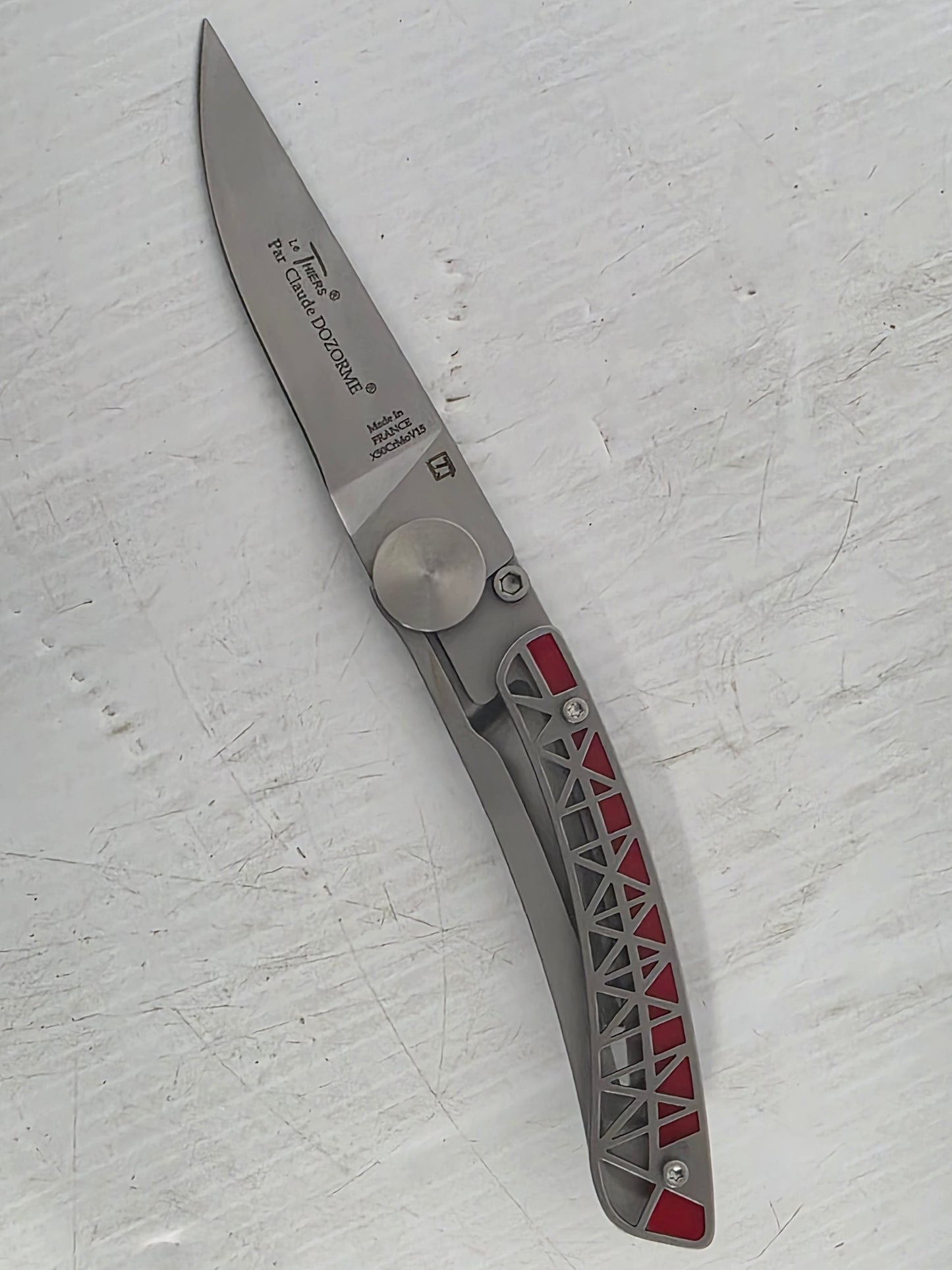 CD.142.96 Claude Dozorme 9cm Eiffel Series Stainless Steel Pocket Knife (Liner Lock, Red Handle)