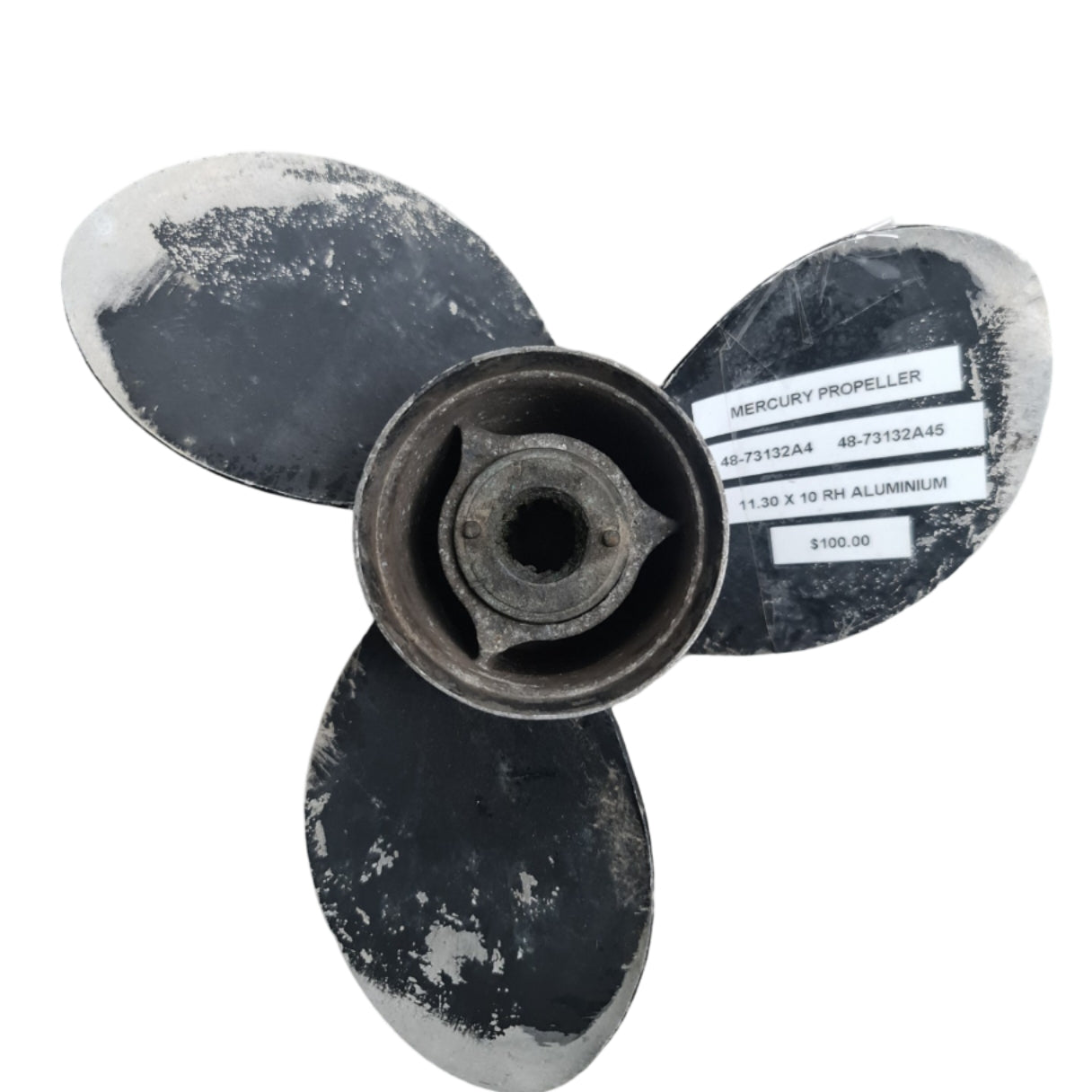 48-73132A4 48-73132A45 Mercury Black Max 11 1/4 x 10 Aluminium Propeller – RH 13 Spline | Genuine Used Part