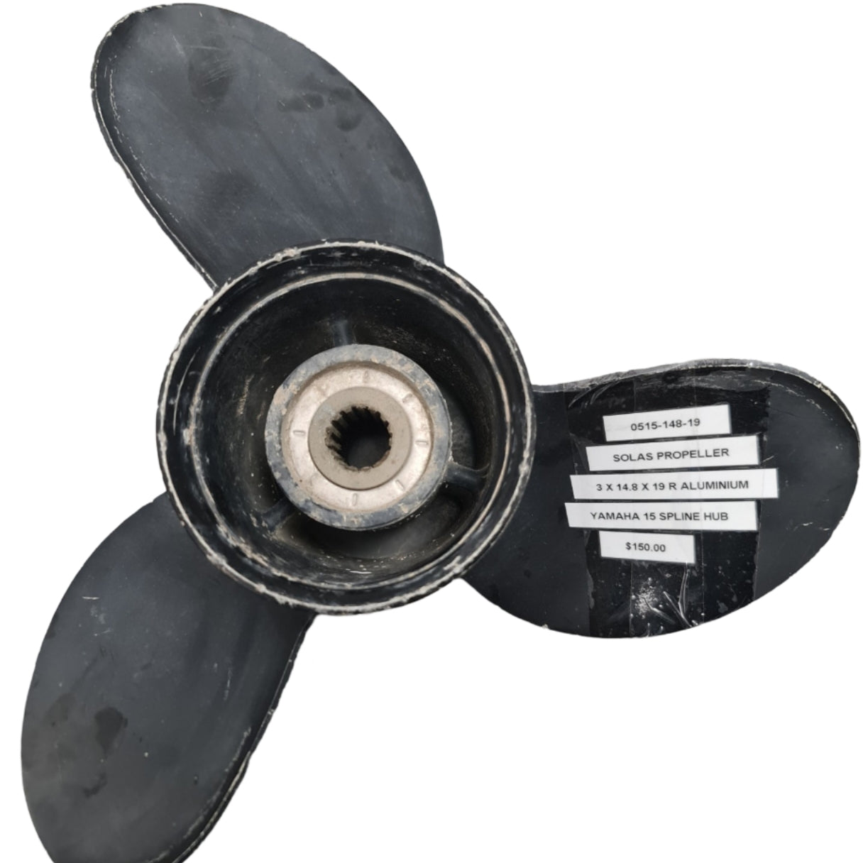 0515-148-19 Solas 14.8 x 19 Aluminium Propeller – Yamaha 15 Spline | Genuine Used Part