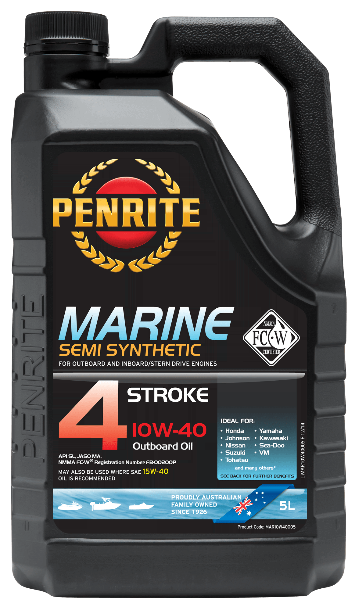 MAR10W40005 Penrite Marine Outboard 4-Stroke 10W-40 (Semi Synthetic) 5L | Genuine Penrite Lubricants