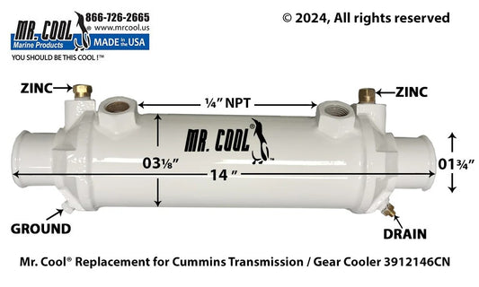3912146CN Aftermarket Cummins/Caterpillar ZF Transmission Gear Oil Cooler 113-1113, 3 x 9 in | Sawley's Select Marine Parts