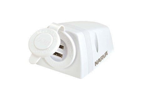 81154WBL Narva White Surface Mount Dual USB Socket | Genuine Narva Electrical