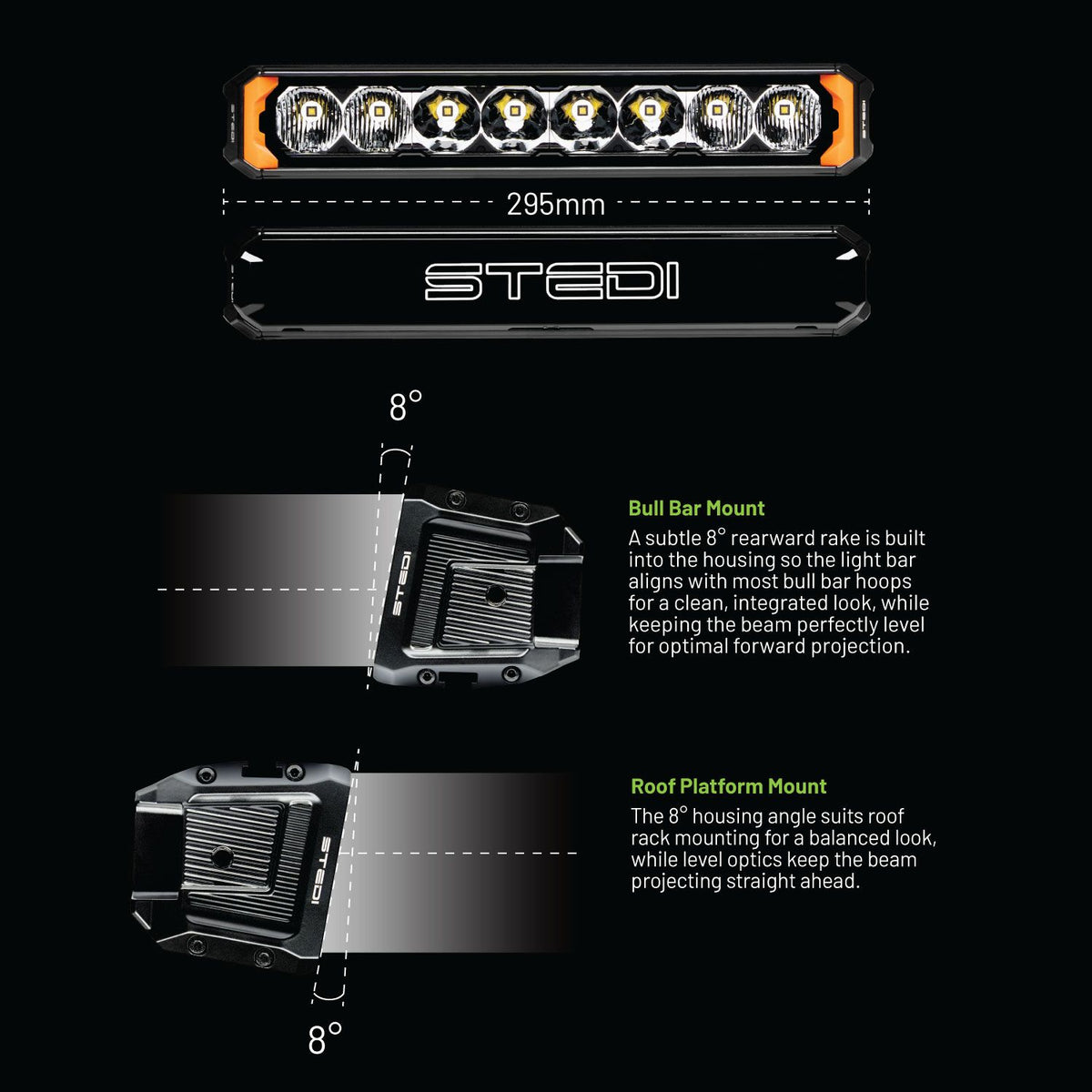 ST-02-SRT-108 Sport Plus Single Row 11.5 inch 8 LED Light Bar | Genuine STEDI Product