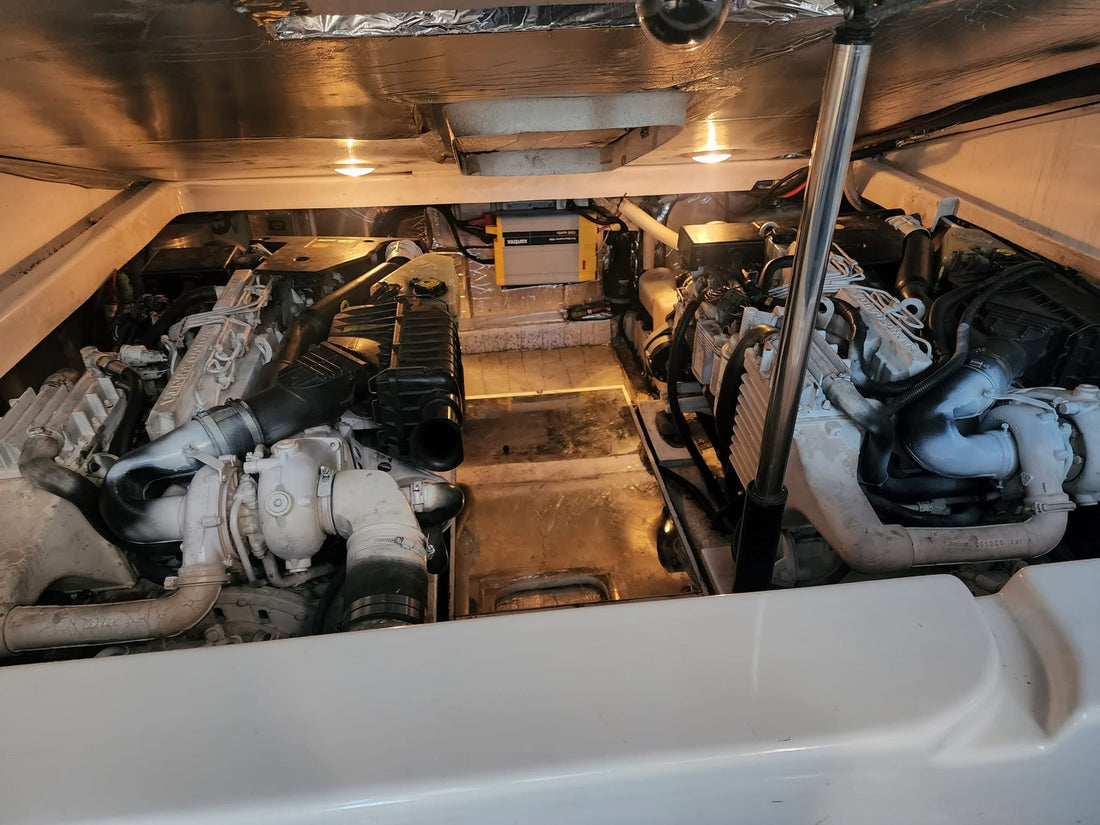 Twin Volvo Penta Kad300 engine maintenance today!