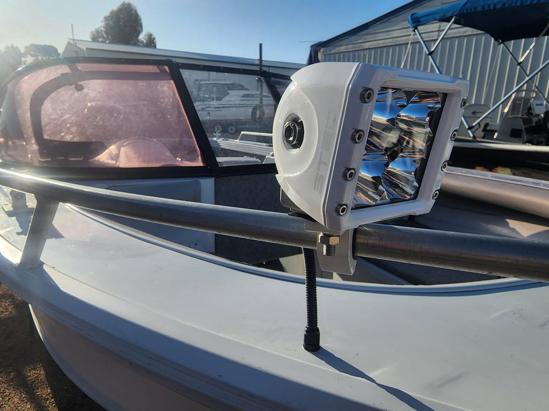 STEDI marine lights fitted as front and side lights on this boat at Sawley's Auto and Marine.
