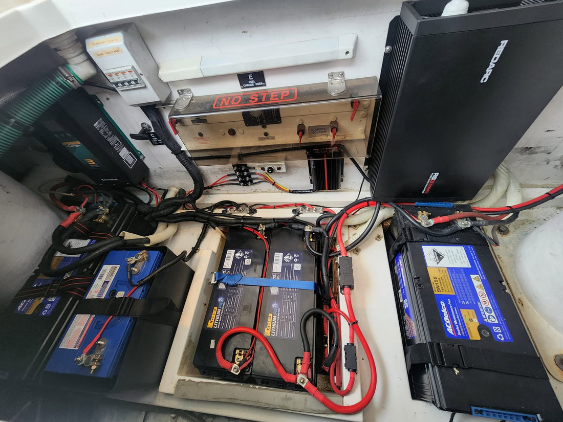 Massive electrical system project completed in a Fairline, with RedArc and Century products!