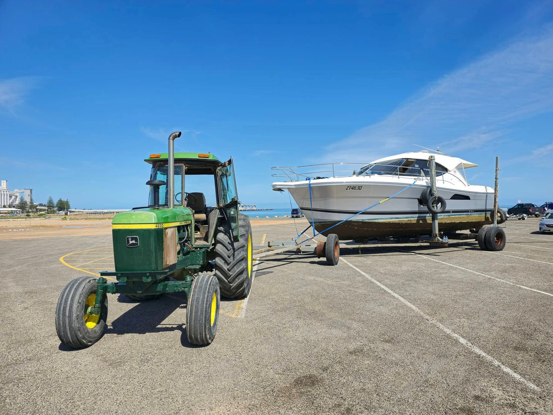 Riviera 3600 slipped today and returned to our workshop in Kadina for antifoulling and service work!