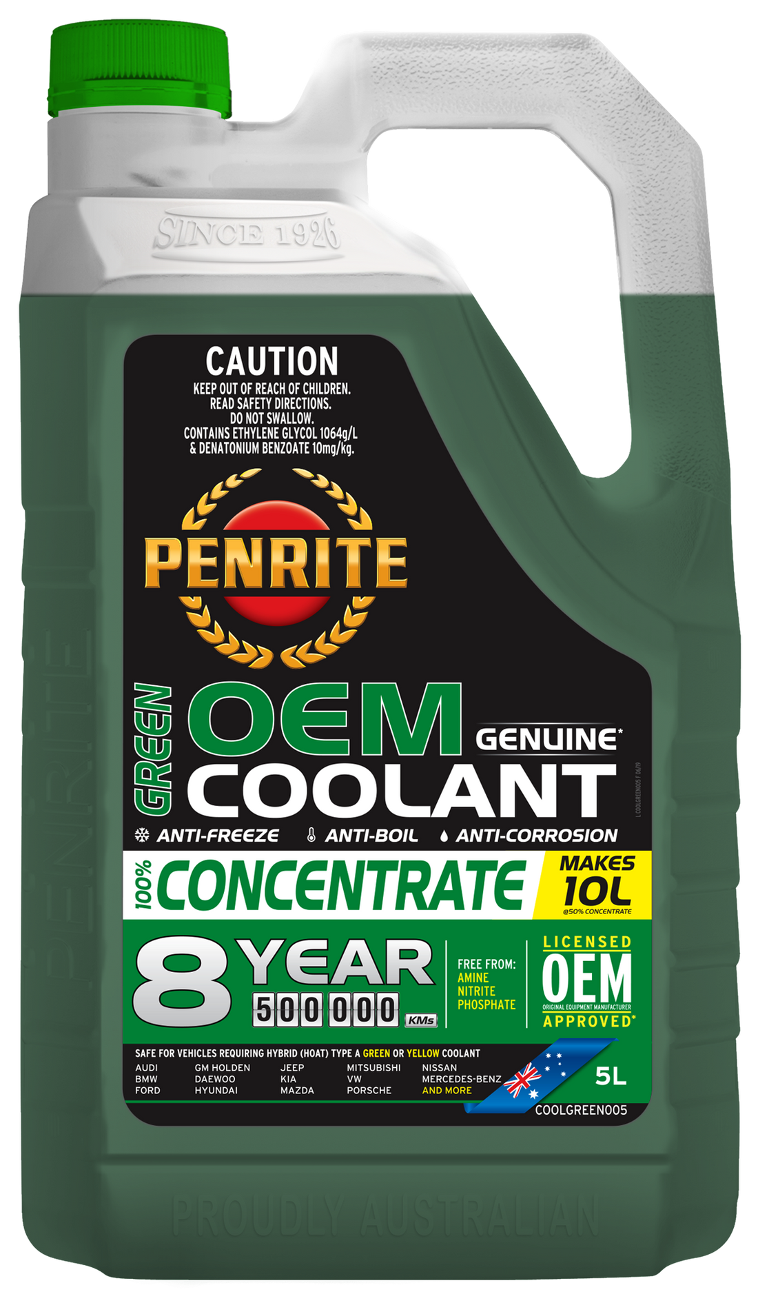 Penrite Green OEM coolant concentrate, 5 litre