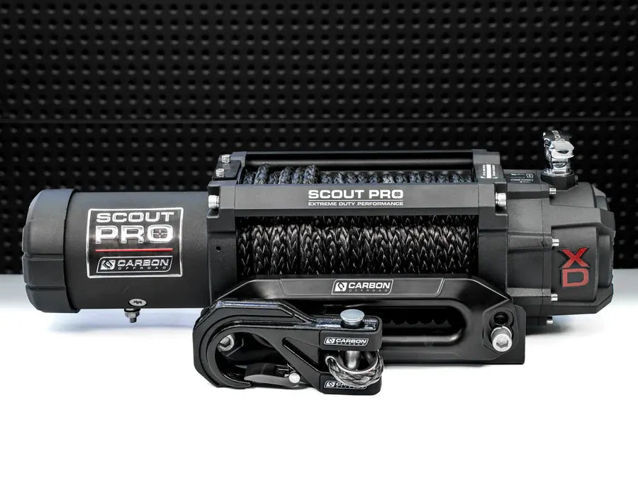 CW-XD15BLK Carbon Offroad Carbon Scout Pro - 15000lb Winch V3 with Black Mega Hook | Genuine Carbon Offroad Recovery Gear
