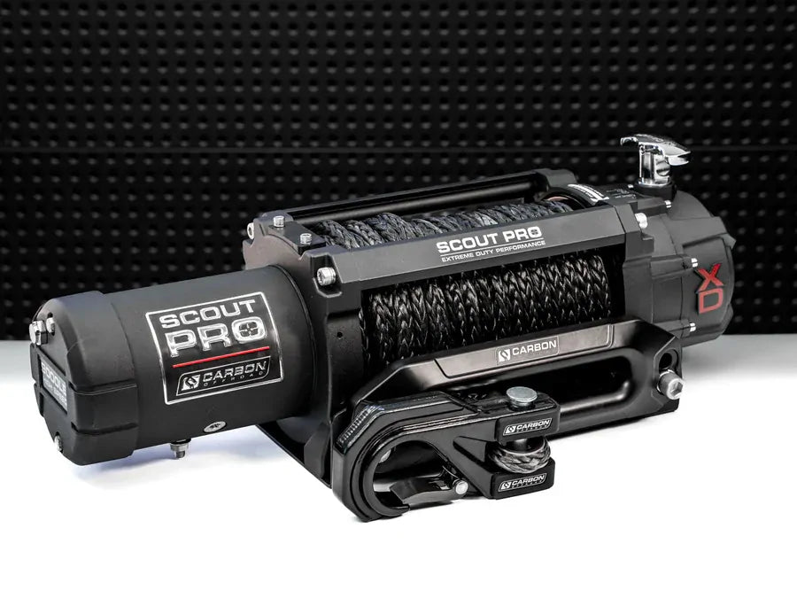 CW-XD15BLK Carbon Offroad Carbon Scout Pro - 15000lb Winch V3 with Black Mega Hook | Genuine Carbon Offroad Recovery Gear