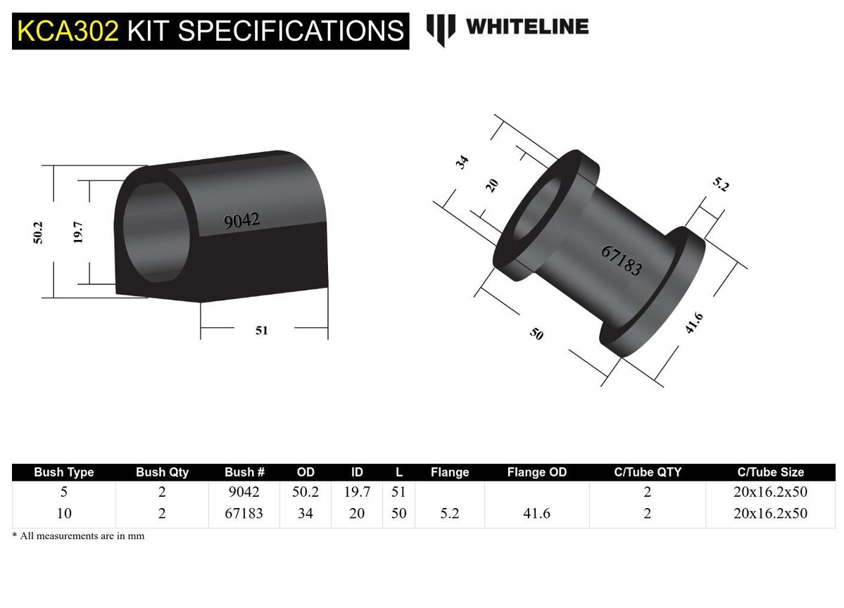 KCA302 Whiteline Front Lower Control Arm - Inner Bushing Kit Double Offset to Suit Holden Barina and Suzuki Baleno, Swift | Genuine Whiteline Suspension Component - photo 5 of 5