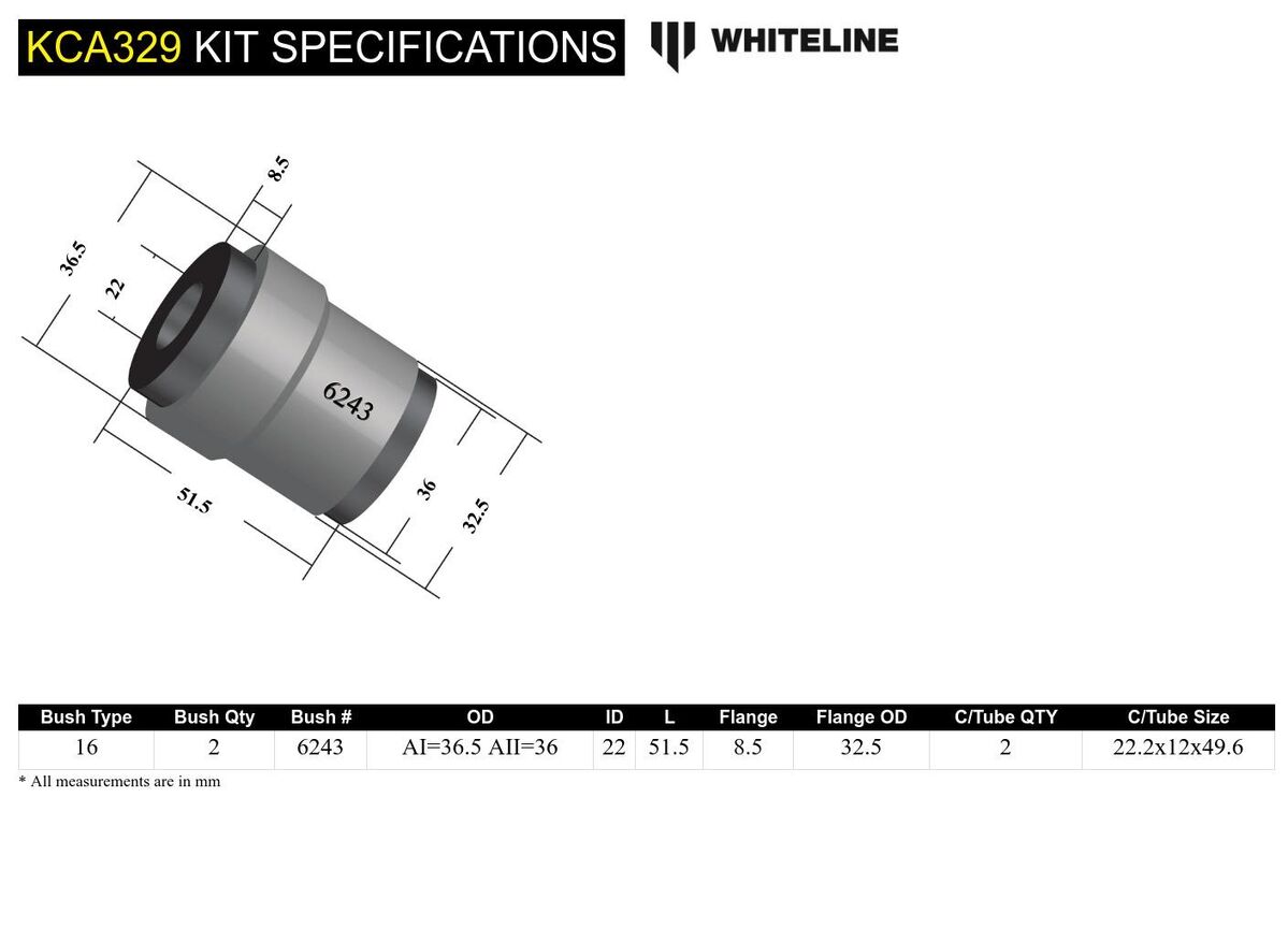 KCA329 Whiteline Rear Upper Inner Bushings Offset Camber to Suit Chrysler, Citroen, Dodge, Jeep, Mitsubishi and Peugeot | Genuine Whiteline Suspension Component - photo 5 of 5