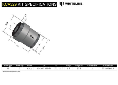 KCA329 Whiteline Rear Upper Inner Bushings Offset Camber to Suit Chrysler, Citroen, Dodge, Jeep, Mitsubishi and Peugeot | Genuine Whiteline Suspension Component - photo 5 of 5