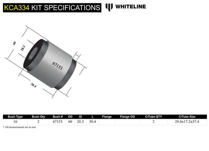 KCA334 Whiteline Front Lower Inner Rear Bushings Caster & Anti Lift to Suit Subaru Forester, Impreza, Liberty and Outback | Genuine Whiteline Suspension Component - photo 5 of 5
