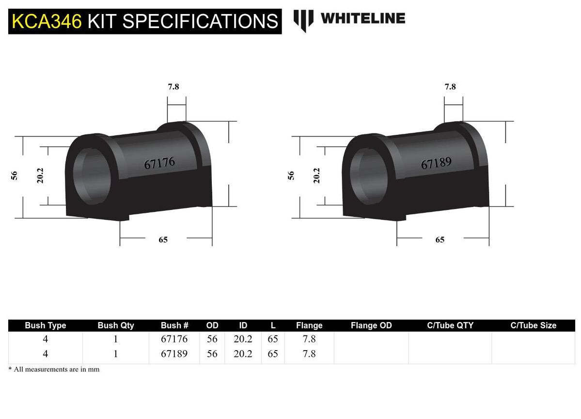 KCA346 Whiteline Front Lower Inner Rear Bushings Caster & Anti Lift to Suit Holden Astra LD and Nissan Pulsar N13, N14 | Genuine Whiteline Suspension Component - photo 5 of 5