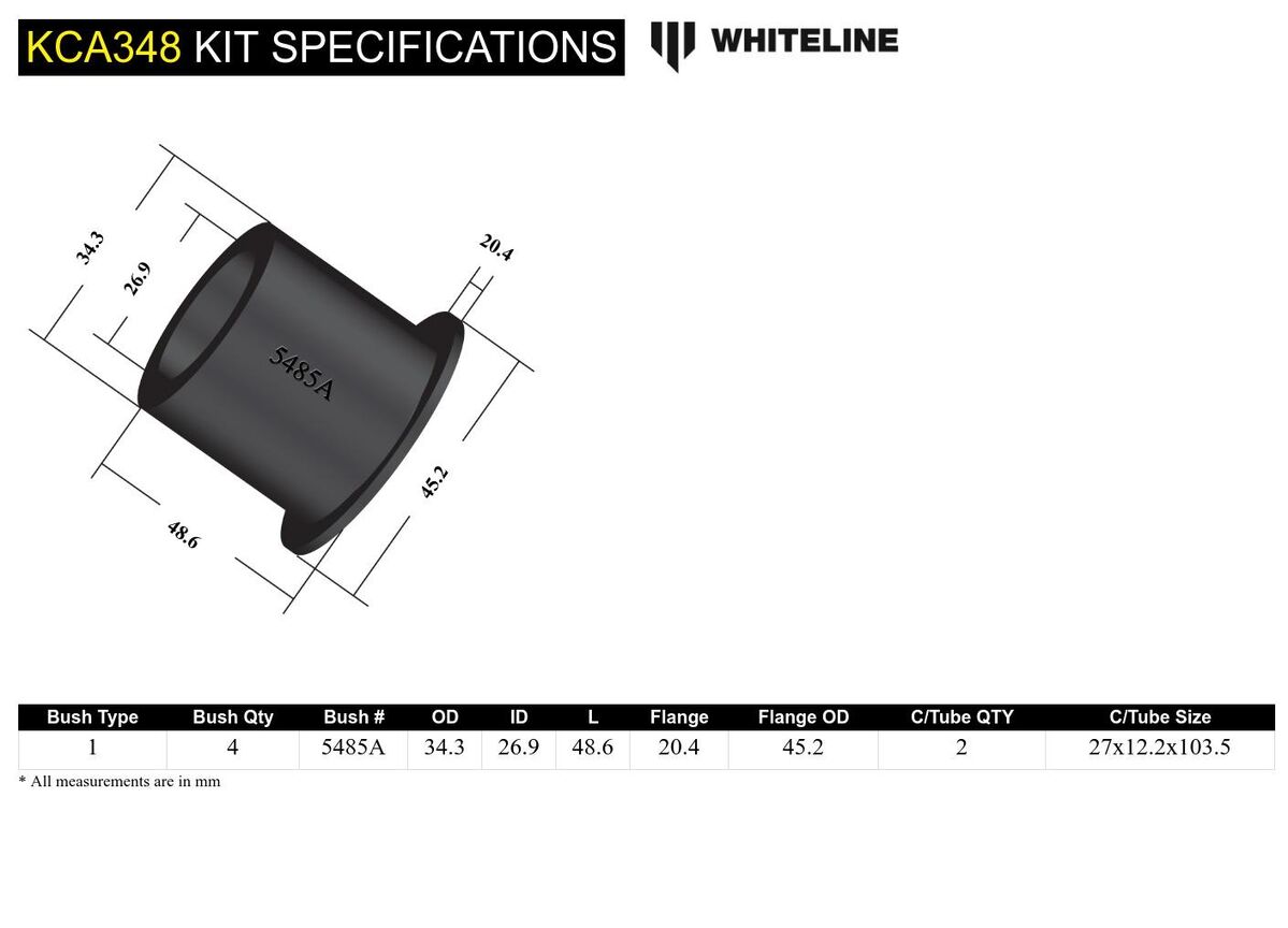 KCA348 Whiteline Front Upper Control Arm - Outer Bushing Camber Kit Double Offset to Suit Nissan Skyline R33, R34 Rwd/Awd | Genuine Whiteline Suspension Component - photo 6 of 6