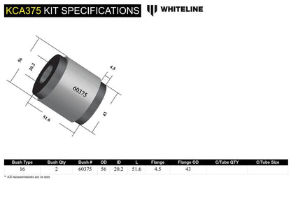 KCA375 Whiteline Front Lower Inner Rear Bushings Offset Caster to Suit Subaru Forester, Impreza, Liberty and Outback | Genuine Whiteline Suspension Component - photo 5 of 5