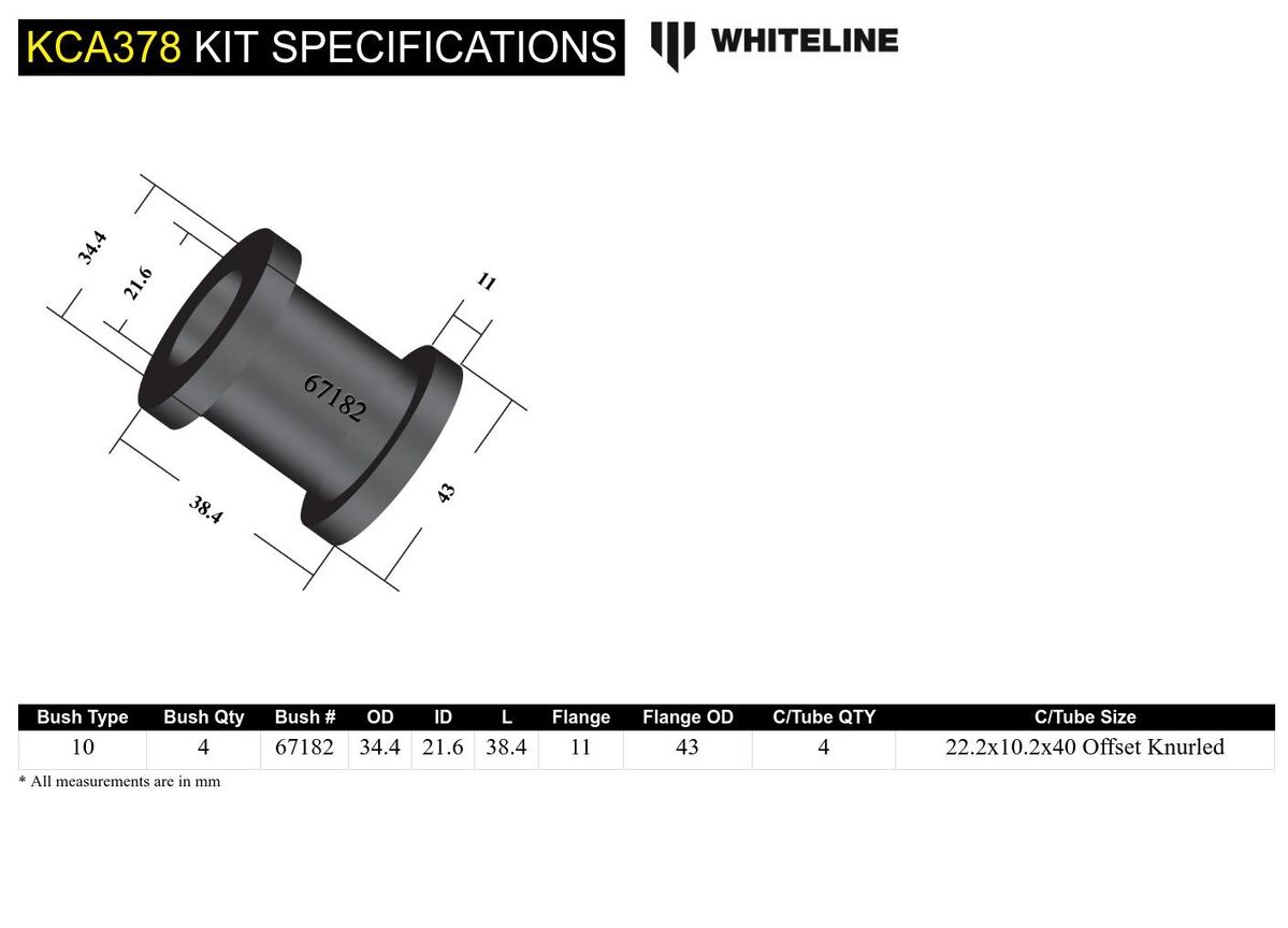 KCA378 Whiteline Front Upper Control Arm - Bushing Double Offset Camber Kit to Suit Honda Civic, CR-X and Integra | Genuine Whiteline Suspension Component - photo 6 of 6