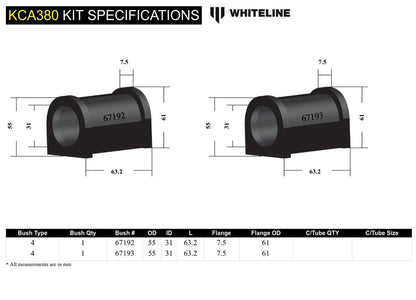 KCA380 Whiteline Front Lower Control Arm - Inner Rear Bushing Double Offset Caster Kit to Suit Mazda RX-7 FC Series 4 & 5 | Genuine Whiteline Suspension Component - photo 5 of 5
