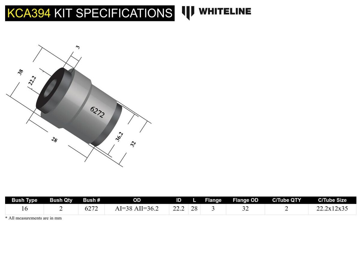 KCA394 Whiteline Rear Control Arm Upper - Bushing Double Offset Camber Kit to Suit Ford Focus, Mazda3 and Volvo C30, S40 | Genuine Whiteline Suspension Component - photo 6 of 6