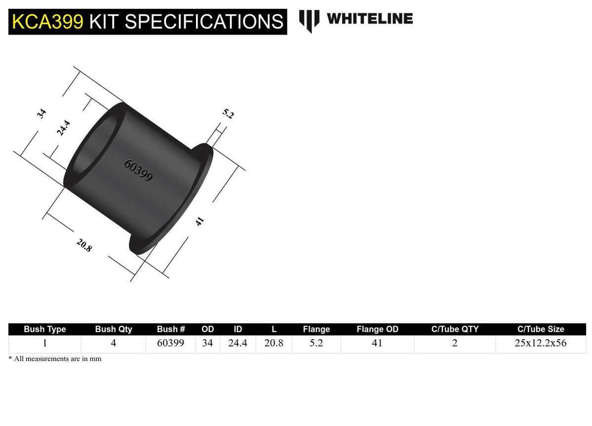 KCA399 Whiteline Rear Control Arm Upper - Outer Bushing Double Offset Camber Kit to Suit Subaru Liberty and Outback | Genuine Whiteline Suspension Component - photo 5 of 5