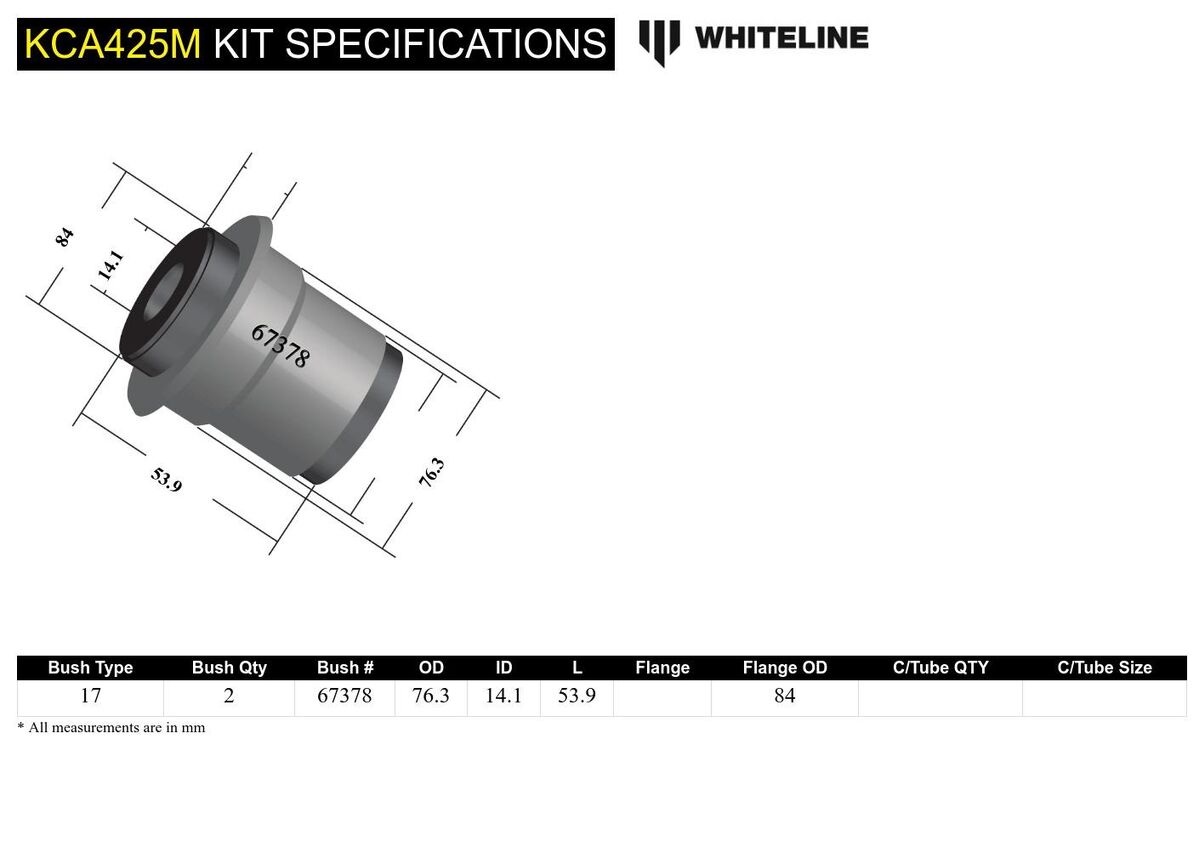 KCA425M Whiteline Front Lower Inner Rear Bushings Caster & Anti Lift to Suit Subaru Impreza VA, VB WRX/STI and Levorg VM | Genuine Whiteline Suspension Component - photo 5 of 5