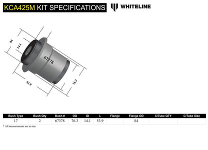 KCA425M Whiteline Front Lower Inner Rear Bushings Caster & Anti Lift to Suit Subaru Impreza VA, VB WRX/STI and Levorg VM | Genuine Whiteline Suspension Component - photo 5 of 5