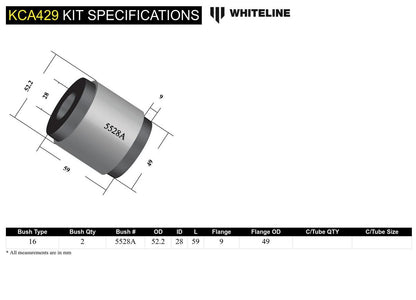 KCA429 Whiteline Front Lower Inner Rear Bushings Offset Caster Kit to Suit Mitsubishi Lancer Evo 1 2 3 4 5 6 | Genuine Whiteline Suspension Component - photo 5 of 5