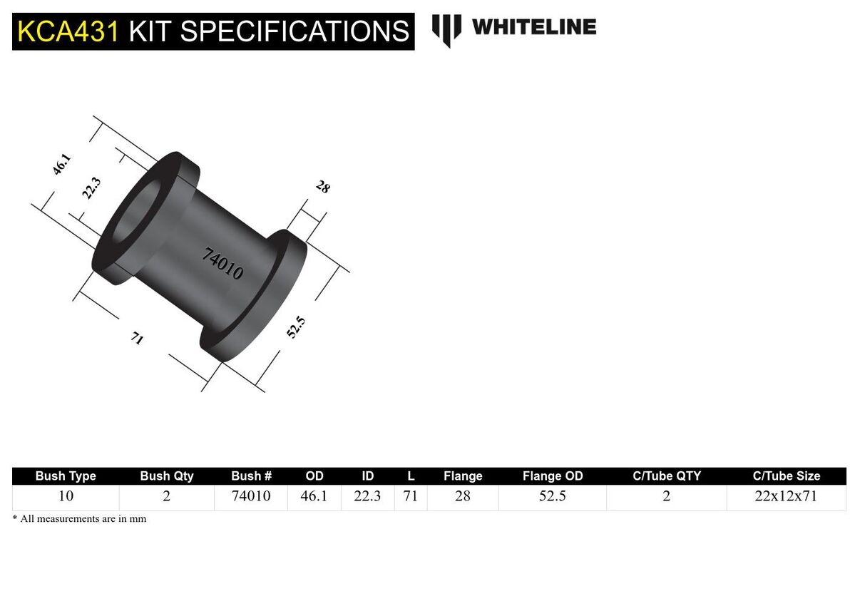 KCA431 Whiteline Front Lower Control Arm - Bushing Kit Double Offset Cambert Kit to Suit BMW 1, 3 Series and Z4 | Genuine Whiteline Suspension Component - photo 5 of 5