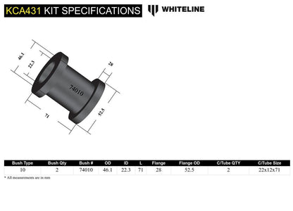 KCA431 Whiteline Front Lower Control Arm - Bushing Kit Double Offset Cambert Kit to Suit BMW 1, 3 Series and Z4 | Genuine Whiteline Suspension Component - photo 5 of 5