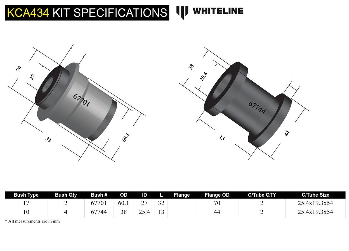 KCA434 Whiteline Front Lower Control Arm - Inner Front Bushing Kit Double Offset to Suit Subaru BRZ and Toyota 86 | Genuine Whiteline Suspension Component - photo 5 of 5