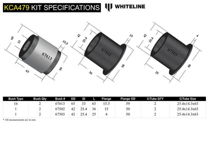 KCA479 Whiteline Front Lower Inner Bushing Kit Double Offset to Suit Honda Civic 7th 8th Gen and Integra DC5 | Genuine Whiteline Suspension Component - photo 5 of 5