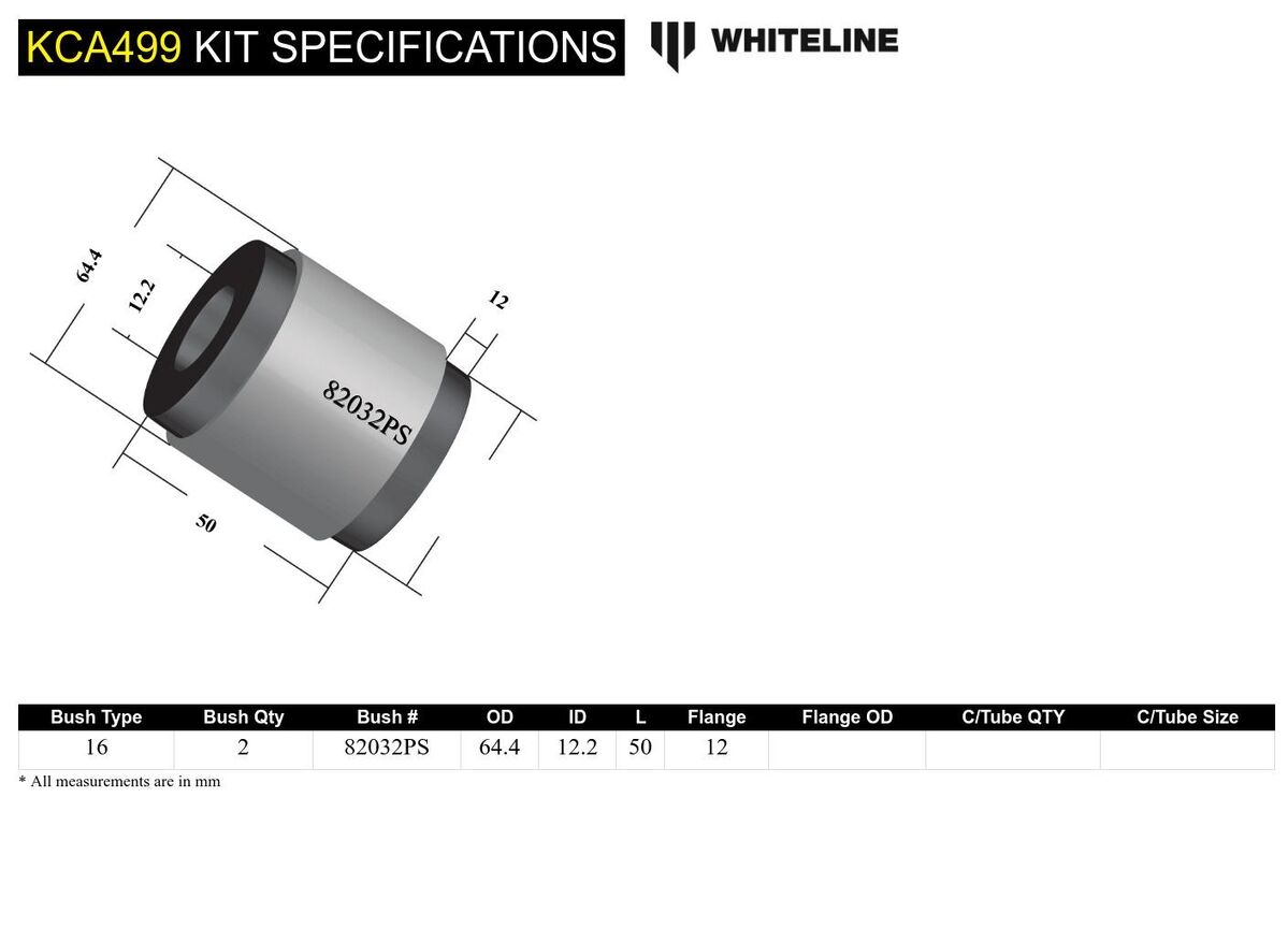 KCA499 Whiteline Front Lower Inner Rear Bushings Offset Caster to Suit Audi, Seat, Skoda and Volkswagen MQB Fwd/Awd | Genuine Whiteline Suspension Component - photo 6 of 6
