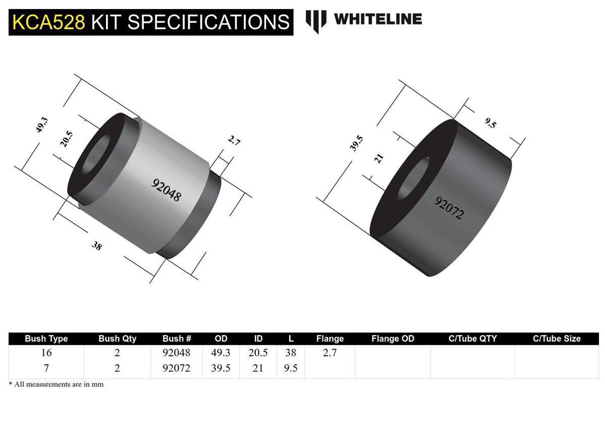KCA528 Whiteline Front Lower Control Arm - Inner Rear Bushing Double Offset Caster Kit to Suit Nissan Pulsar N16 | Genuine Whiteline Suspension Component - photo 5 of 5