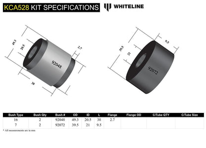 KCA528 Whiteline Front Lower Control Arm - Inner Rear Bushing Double Offset Caster Kit to Suit Nissan Pulsar N16 | Genuine Whiteline Suspension Component - photo 5 of 5