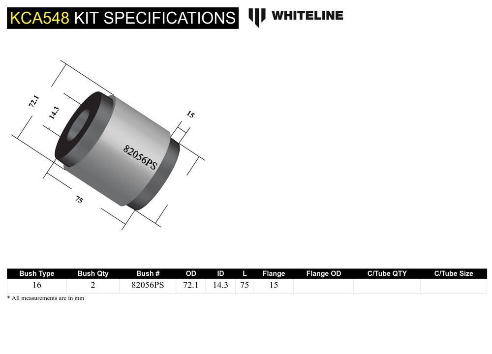 KCA548 Whiteline Front Lower Control Arm - Inner Rear Bushing Kit Double Offset to Suit Nissan Elgrand, Maxima and Murano | Genuine Whiteline Suspension Component - photo 5 of 5