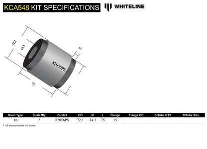 KCA548 Whiteline Front Lower Control Arm - Inner Rear Bushing Kit Double Offset to Suit Nissan Elgrand, Maxima and Murano | Genuine Whiteline Suspension Component - photo 5 of 5