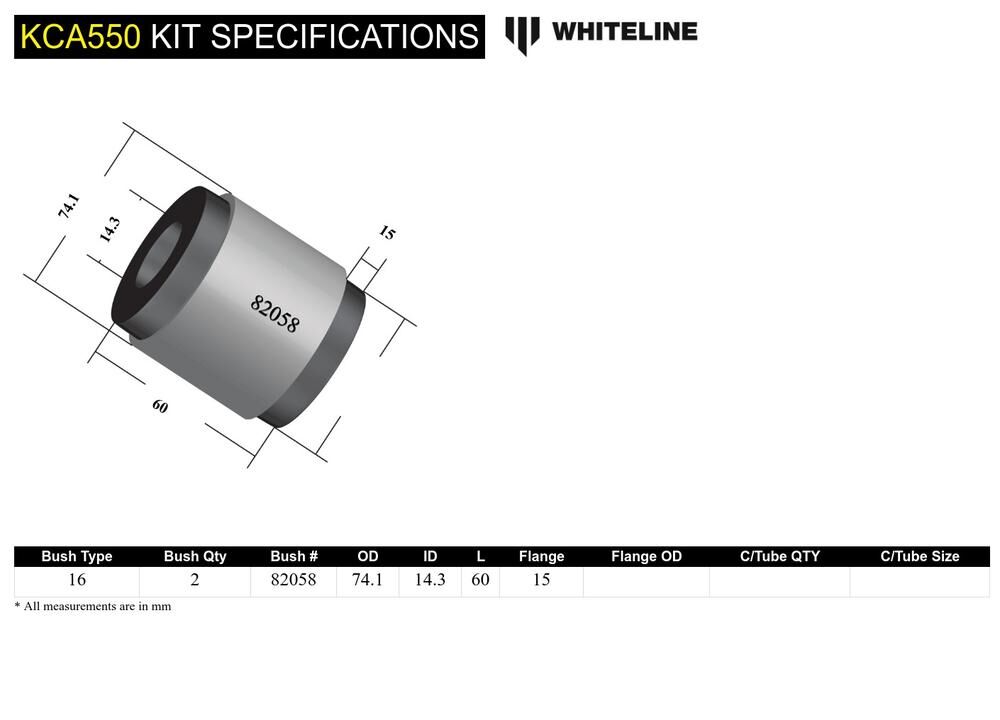 KCA550 Whiteline Front Lower Inner Front Bushing Double Offset Caster Kit to Suit Honda Accord and Euro CL, CM | Genuine Whiteline Suspension Component - photo 5 of 5