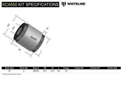 KCA550 Whiteline Front Lower Inner Front Bushing Double Offset Caster Kit to Suit Honda Accord and Euro CL, CM | Genuine Whiteline Suspension Component - photo 5 of 5