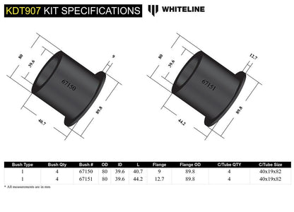 KDT907 Whiteline Rear Subframe - Bushing Kit to Suit Subaru Impreza GE, GV incl WRX/STi | Genuine Whiteline Suspension Component - photo 6 of 6