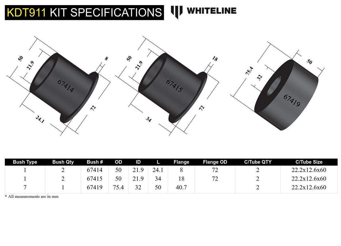 KDT911 Whiteline Rear Differential Mount - Bushing Kit to Suit Nissan 350Z, 370Z and Skyline | Genuine Whiteline Suspension Component - photo 5 of 5