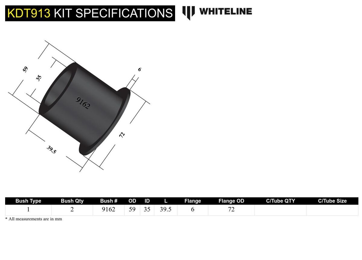 KDT913 Whiteline Rear Differential Mount - Rear Bushing Kit to Suit Nissan 200SX. 300ZX and Skyline | Genuine Whiteline Suspension Component - photo 5 of 5